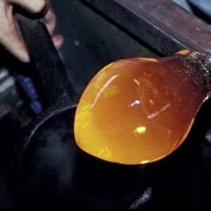 Sweden, Afors. Orrefors Glassworks, molten crystal