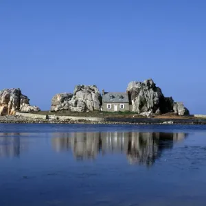 Brittany Print: Coastal House between the Rocks Brittany Print: Coastal House between the Rocks