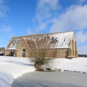 Great Coxwell Barn Print: A winter scene of the Oxfordshire barn Great Coxwell Barn Print: A winter scene of the Oxfordshire barn