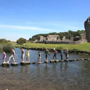 Ogmore Castle Print: Stepping Stones over River below Ruins Ogmore Castle Print: Stepping Stones over River below Ruins