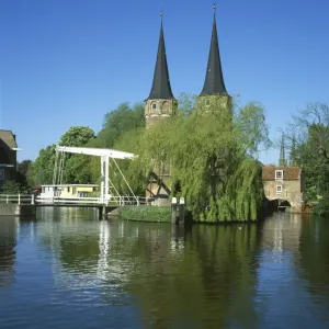 Delft Oostpoort Print with Twin Towers and Canal Bridge Delft Oostpoort Print with Twin Towers and Canal Bridge