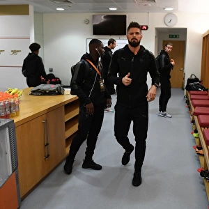Olivier Giroud in the Arsenal Changing Room Before Arsenal FC vs Crvena Zvezda - UEFA Europa League