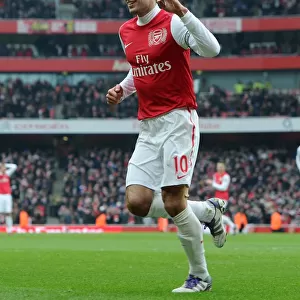 Robin van Persie celebrates scoring Arsenals 6th goal his 3rd. Arsenal 7: 1 Blackburn Rovers
