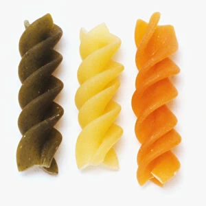 Different coloured fusili pasta