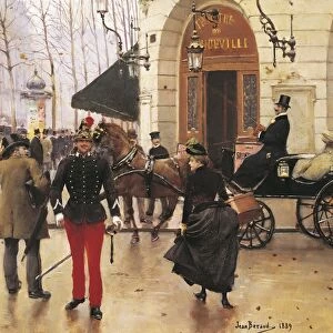 France, Paris, Boulevard des Capucines and Vaudeville Theatre, by Jean Beraud, 1889, illustration