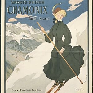 Winter sports, Chamonix Mont Blanc, illustration by Abel Faivre, poster