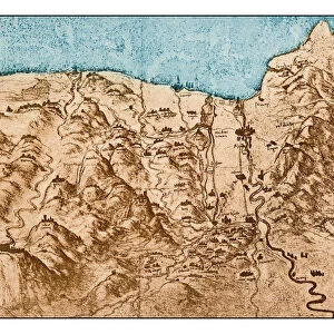 Leonardos sketches and drawings: map of Tuscany coast