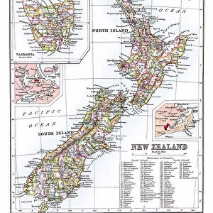 Old chromolithograph map of New Zealand Islands