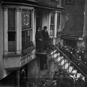 A meeting outside The King of Prussia Inn, Fowey, Cornwall. 1912