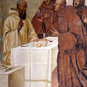 Benedict breaks a glass of poisoned wine by making the sign of the cross Detail fresco of
