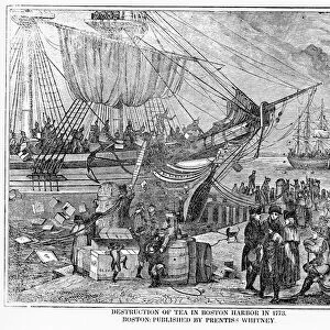 Destruction of Tea in Boston Harbour in 1773 (engraving)