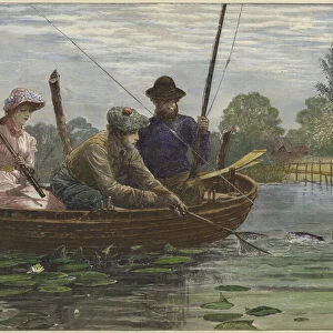 Fishing on the Norfolk Broads (coloured engraving)