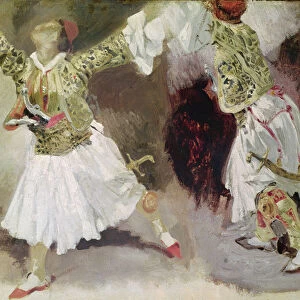 Two Greek Soldiers Dancing (Study of Soliote Dress) (oil on canvas)