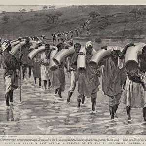 The Ivory Trade in East Africa, a Caravan on its Way to the Coast fording a River in Uganda (litho)