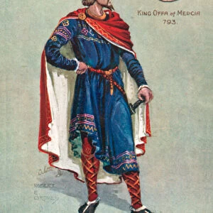 King Offa Of Mercia 793, St Albans Pageant 1907 (colour litho)