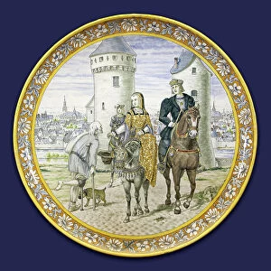 Louis XII (1462-1515) and Anne of Brittany (1477-1514), king and queen of France, making the alumone. Plate in faience painted by Adrien Thibault (1844-1918). Photography, KIM Youngtae, Chateau de Blois, Blois
