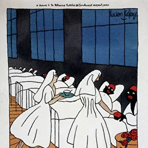 The Red Cross: Nurses Nursing Tirailleurs - drawing by Lucien Laforge (1889-1952), " ABC... XYZ", n.d. v.1910