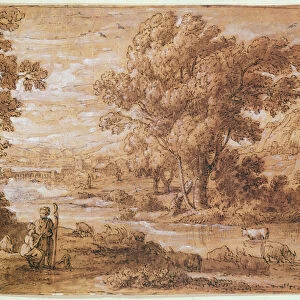 Shepherd and Shepherdess (pen, watercolour and bistre wash)