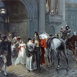 Summoned to Waterloo, Brussels, 1815, c. 1898 (colour litho)