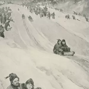 A Tobogganing-Slope in Canada (litho)
