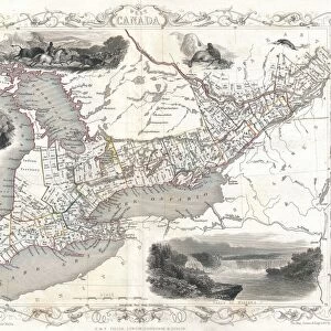 1850, Tallis Map of West Canada or Ontario, includes Great Lakes, topography, cartography