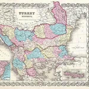 1855, Colton Map of Turkey in Europe, Macedonia, and the Balkans, topography, cartography