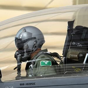 Pilot makes final pre-flight checks on an F-15E Strike Eagle