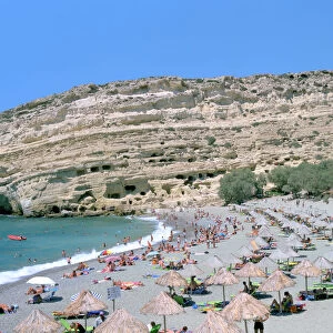 Beach and caves, Matala, Crete, Greece