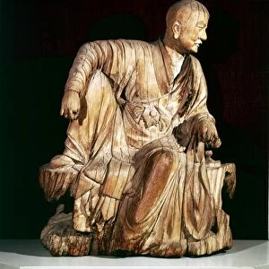 A Lohan (Disciple of Buddha), Chinese woodcarving, 14th century