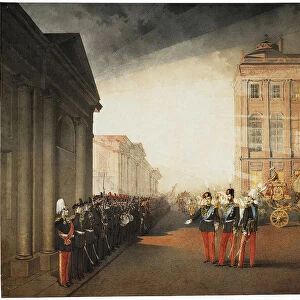 Parade in front of the Anichkov Palace on 26 February 1870, 1870. Artist: Zichy, Mihaly (1827-1906)