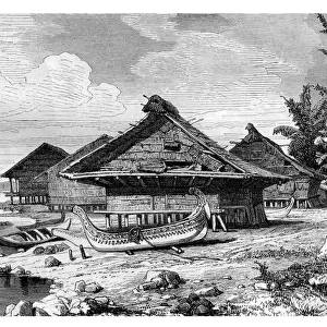 Village on Seram, Indonesia, 19th century. Artist: J Moynet
