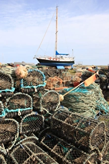 <b class=qtipBold><figcaption>Holy Island</figcaption></b><br>lobster pots on the harbour at Holy Island<br><em>© Paul Felix Photography Twelve Beacon Park Pelynt nr Looe Cornwall PL13 2PQ photos@paulfelix.co.uk 01503 221069</em> Holy Island