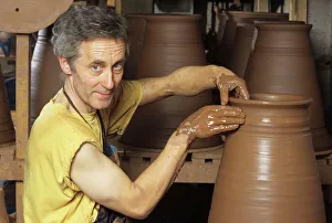<b class=qtipBold><figcaption>Terracotta Rhubarb Forcers</figcaption></b><br>Potter John Huggins making Terracotta Rhubarb Forcers at his workshop at Ruardean in the Frest of Dean Glos<br><em>© Paul Felix Photography Twelve Beacon Park Pelynt nr Looe Cornwall PL13 2PQ photos@paulfelix.co.uk 01503 221069</em> Terracotta Rhubarb Forcers