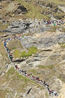 <b class=qtipBold><figcaption>Tintagel Castle</figcaption></b><br>Visitors on the North Cornish at Tintagel Castle on a summers day. Awe-inspiring spot of legends and King Arthur.<br><em>© Paul Felix Photography Twelve Beacon Park Pelynt nr Looe Cornwall PL13 2PQ photos@paulfelix.co.uk 01503 221069</em> Tintagel Castle